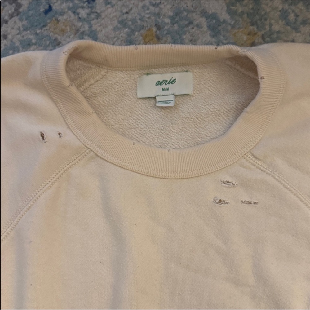 Aerie cream sweatshirt with distressed detailing - Picture 3 of 3